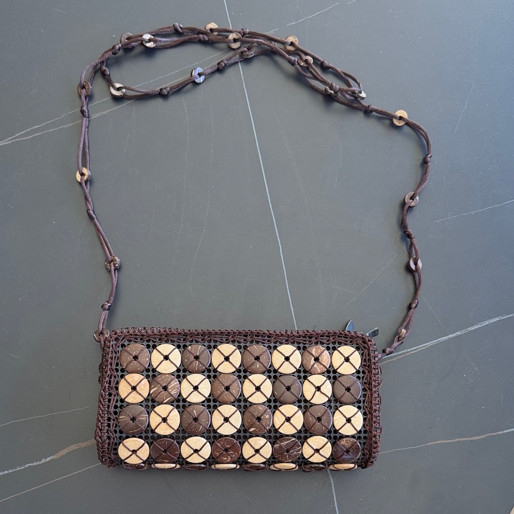 Brown and Tan Woven (Coconut Shell) Women's Bag